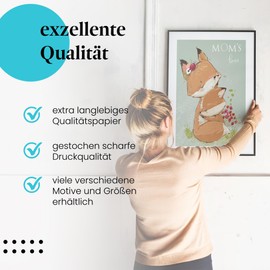 Postereck - 4060 - Children's Room, Mother Child Love Cuddling Fox - Children's Room Children's Room Wall Poster Pictures Wall Picture Wall Pictures - Poster - DIN A4 - 21.0 cm x 29.7 cm