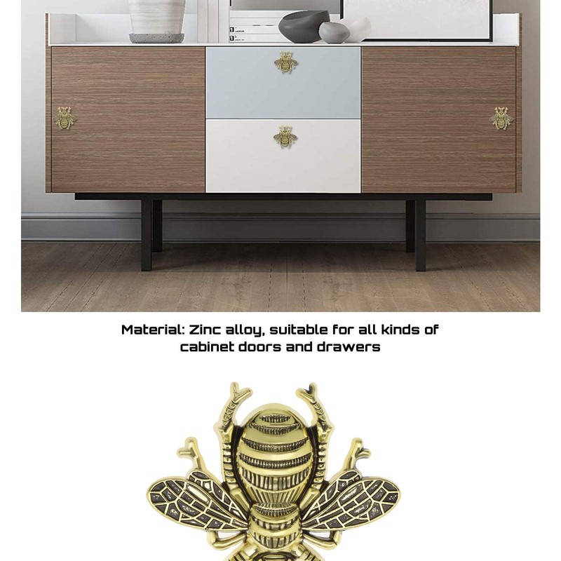 Pack of 2 Metal Knobs with Bee Motif Pull Handles