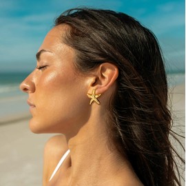 WOWORAMA Hammered Starfish Earrings for Women Chunky Gold Statement Earrings Vintage Ocean Sea Star Shell Earring Summer Beach Jewelry