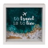 Portafoglio in legno, "to travel is to live", con cornice,
