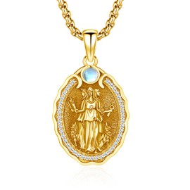 DRINSPER Hecate Necklace Hekate Triple Moon Goddess Moonstone Pendant for Women Men 925 Sterling Silver Witch Magic Ancient Greek Mythology Night of Hekate Origins Pagan Amulet Jewelry Gifts,Gold