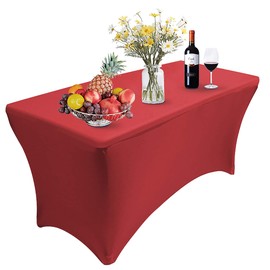 RELIANCER 1 Pack 4FT Rectangular Spandex Table Cover Four-Way Tight Fitted Stretch Tablecloth Table Cloth for Outdoor Party DJ Tradeshow Banquet Vendor Wedding Celebration (1PC 4FT, Red)