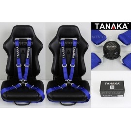 Tanaka 2 X TANAKA UNIVERSAL BLUE 4 POINT CAMLOCK QUICK RELEASE RACING SEAT BELT HARNESS