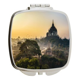Island Gifting - Image of Scenic Sunrise Avove Thatbyinnyu Temple in Bagan Myanmar - Square Compact Mirror - Travel Mirror, Myanm2