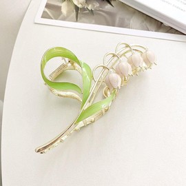 1PC Pink Lily of The Valley Flower Hair Clips, Large Metal Claw Clip,Orchid Clamps,Lily Jaw Clamp Styling Accessories for Thick Thin