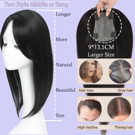 RMYHIG Hair Topper, 360° 3D Hair Toppers for Women with Thinning, 18 Inch Long Pieces for Women Clip in Middle Part Bangs (Dark Brown with High lights, 3D Side Bangs)