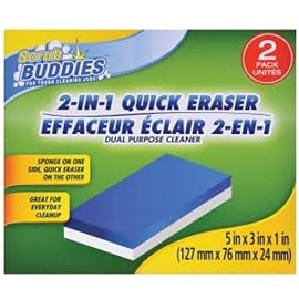 Scrub Buddies 2-in-1 Quick Eraser Sponge - Blue/White - Rectangular - Non-Toxic & Eco-Friendly - 5x3x1" - 1 Pack