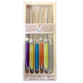 Jean Dubost Laguiole 6-Piece Steak Knives, Multi Colored Handles