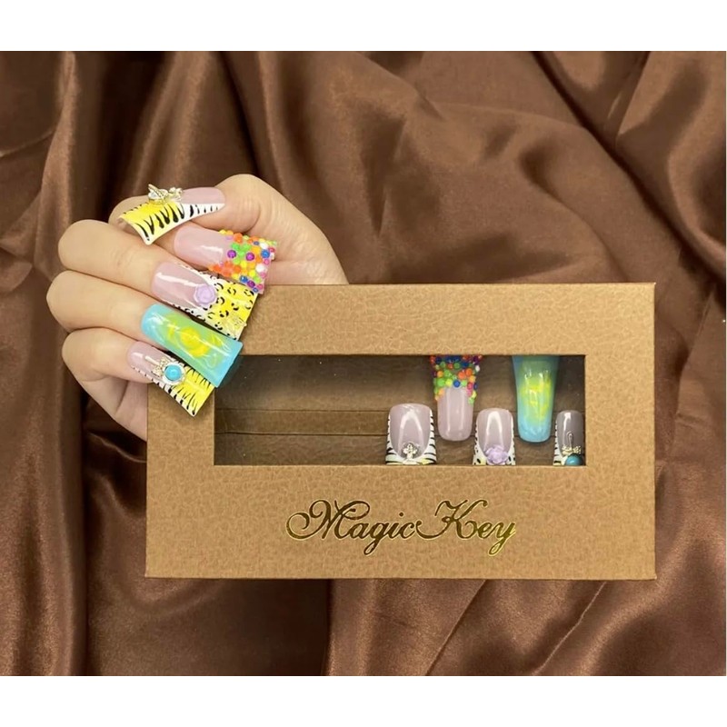 Handmade Press On Nails for Women, Colorful Designs