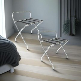 USTECH Luggage Rack X-Shape Single Tier Foldable Sturdy with Nylon Straps & Rubber Feet for Added Stability | Metal Stand Shoe Rack for Guest Room Storage | Perfect for Small Spaces