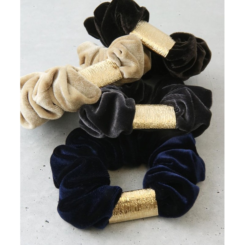 VingTAINE HS-92-G-BE Velour Scrunchie Hair Accessory with Plate, Gold x