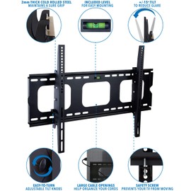 Mount-It! Tilting TV Wall Mount Bracket for 32-65 inch LCD, LED, Plasma Flat Screen TV| Universal Heavy Duty Television Mount with 175 lbs Load Capacity | 15 Degree Tilt, Max VESA 600x400