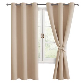 Hiasan Blackout Curtains for Bedroom, 38 x 63 Inches Length - Thermal Insulated & Energy Saving Window Curtains for Living Room, 2 Drape Panels Sewn with Tiebacks, Beige
