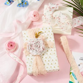 Crafans Flower Chiffon Ribbon Pink Series Ribbon 16/22/25/40 mm Floral Printed Ribbons Sweet Ribbons Trims Summer Decorative Craft Ribbons Bouquets Gift Wrapping