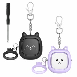 Topbasic Security Buzzer, Elementary School Students, Set of 2, School Bag, Security Alarm, Security Alarm, Loud 120 dB with LED Light, For Kids, Elderly People (Purple & Black, Set of 2)