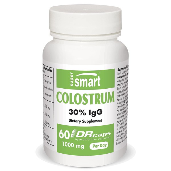 Supersmart - Colostrum 1000 mg - 30% IgG - May Help with Fatigue - Immune System Booster | Non-GMO & Gluten Free - 60 DR Capsules