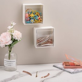 Tecbeauty Tecbeauty 2-in-1 Cotton Pad Holder & Dispenser, Wall Mounted Organizer with Storage Box for Cotton Balls, Floss, Hairpins, Rubber Bands, Clips (3.35in x1.8in x3.35in)