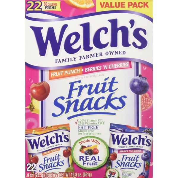 Welch's Fruit Snacks 22 Pouches - Fruit Punch & Berries 'n Cherries 0.9 oz
