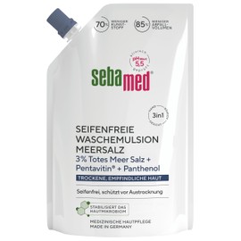 SEBAMED Soap-free washing emulsion sea salt refill bag, 400 ml, for particularly mild cleaning of dry and sensitive skin, suitable for hand, face and body cleansing
