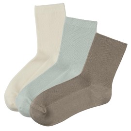 Okamoto 845-800 Women's Ribbed Socks, Cotton, Crew Length, 3 Pairs Set, Spring/Summer, Plain, Fit, blue assorted, 23.0-25.0 cm