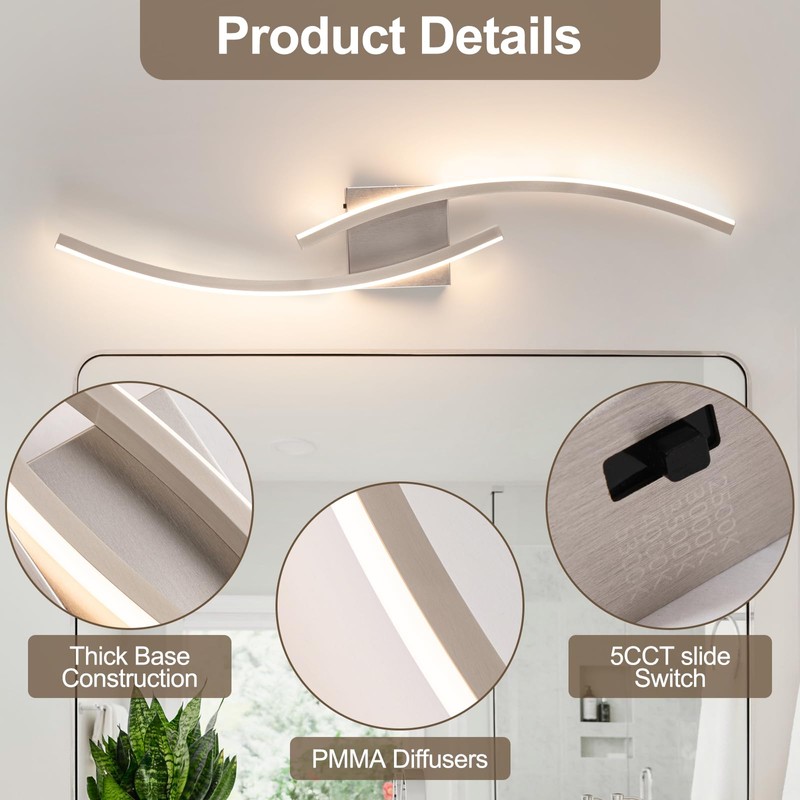 Sovinzert Hardwired 3000~6000K Modern Wall Sconce, 31.5IN Silver LED Wall