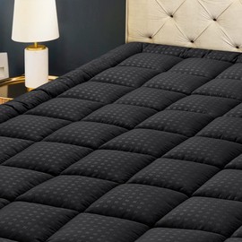 HYLEORY Full Mattress Pad Quilted Fitted Mattress Protector Cooling Pillow Top Mattress Cover Breathable Fluffy Soft Mattress Topper with 8-21" Deep Pocket, Black