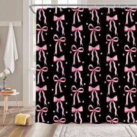ZKJSMGS Cute Shower Curtain,Pink Black Bow Dots Modern Aesthetic Bathroom Home Curtain Decor with Hooks,70x70 Inch