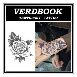 VERDBOOK Waterproof Temporary Tattoos: 2-Sheet Tattoo Kit with Realistic Body Stickers, Semi-Permanent Tattoos for Adults Lasting 7-15 Days – Safe for Men & Women, Classic Rose