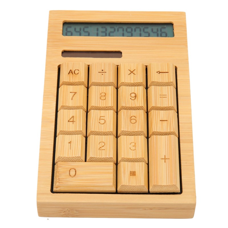 Wooden Calculator Solar Battery Powered 18 Keys Large LCD Display
