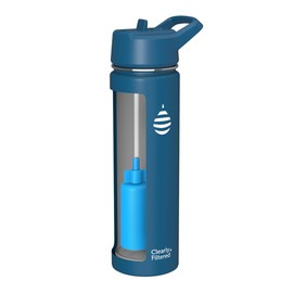 Clearly Filtered Water Bottle | Removes 200+ Contaminants, Double-Wall Insulated Stainless Steel, BPA/BPS Free, Phthalate Free, Filters Flouride Lead Chlorine (20oz, Navy Blue)