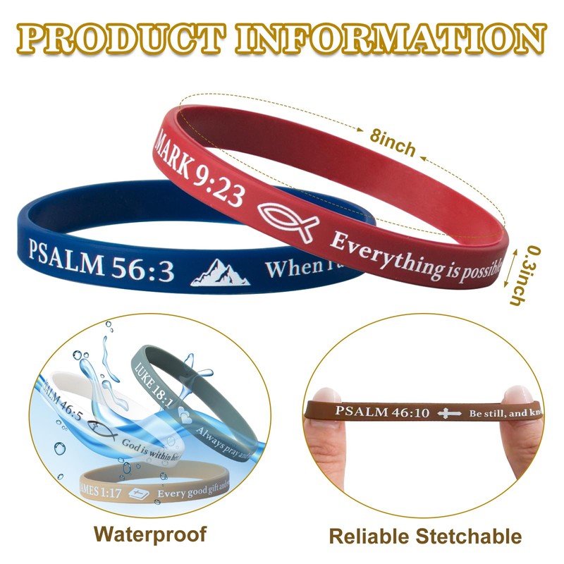 CYCLUSIVE Ultra-Thin 40 Pieces Christian Rubber Bracelets Bulk Bible Verse