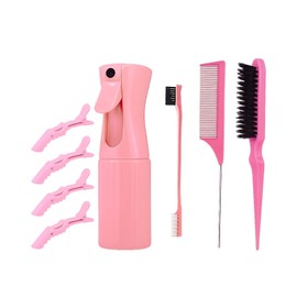 Haarbürste mit Haarsprühflasche, Haarstylingkämme, Entwirrungsbürste für natürliche, Afro-Britische Typ 3a-4c, glatte Bürsten-Set, Rosa, 8 Stück
