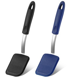 Yetene Silicone Cookie Spatula Turner 2 Pack Mini Brownie Spatula Flexible Kitchen Small Silicone Spatulas for Nonstick Cookware Heat Resistant No Scratch Flipper for Egg Pancake (Black,blue)