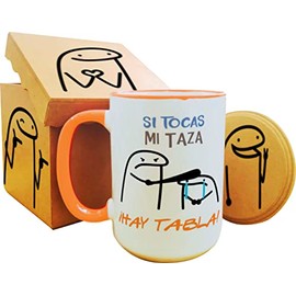 Taza Grande 15 Oz Flork Deformito Caja Y Portatazas De Lujo (No toques mi taza)