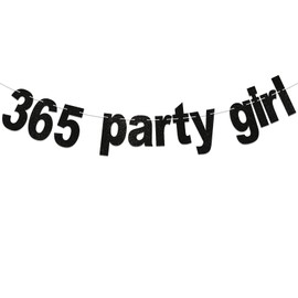 365 Party Girl Banner - Brat Birthday Decorations, 365 Bday Girl Banner, Brat Themed Birthday Party Decorations Black Glitter