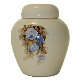 Blue Rose Funeral Urn - Cremation Urn for Human Ashes - Hand Made Pottery (185 Cubic Inches) (60 Cubic inches)