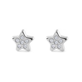 Mondepetit Women's & Children's Star Zircon Earrings 9 Carat White Gold Gift Box, White Gold, Cubic Zirconia