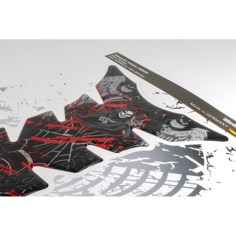 BIKE-label Tank Pad 3D Skull Black Red Compatible with Honda