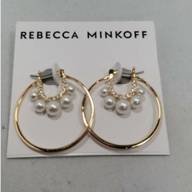 Rebecca Minkoff  Gold Pave Rhinestone Pearl Earrings NWT retail $38 (E33517)
