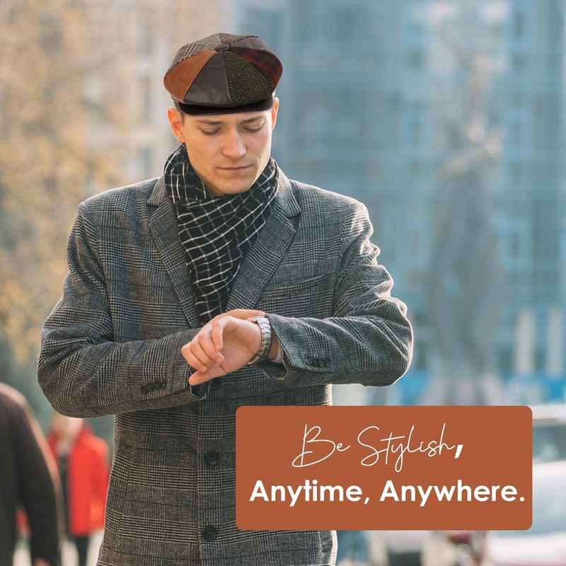 Men's Wool Newsboy Cabbies Fall Winter Classic Patchwork Plaid Apple