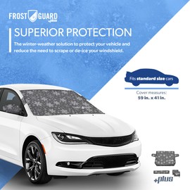 FrostGuard Plus | Winter Windshield Cover for Ice and Snow, Standard Size (Snowflake) - Built-in Security Panels, Wiper Blade Coverage + Mirror Covers - Fits Standard Size Cars, 59 x 41 Inches
