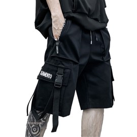 XYXIONGMAO Techwear Shorts Mens Cargo Hip Hop Streetwear Gothic Japanese Streetwear Men Sweat Shorts with Elastic Waist Tech Wear Tactical Goth Pants (Black,XL)