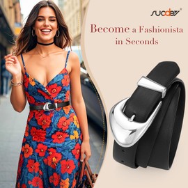 SUOSDEY Women Leather Belt for Jeans Dresses Fashion Ladies Waist Belt Black Brown Women's Belts 1.18" Width