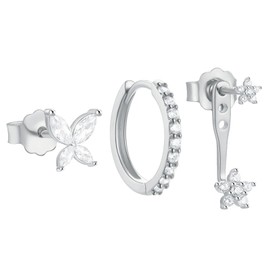 Aucuu 3 Pairs 925 Sterling Silver Stud Hoop Earrings Set, Hypoallergenic Stud & Hoop Earrings Set with Cubic Zirconia, Silver Stud Earrings Set for Women Girls for Multiple Piercings, Jewelllery Gifts