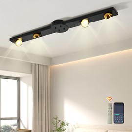 Garwarm Modern Ceiling Light Track Lighting, 31.5 Inch Dimmable LED Kitchen Ceiling Light Fixture with Remote 4-Light LED Chandelier Wall Sconce for Bedroom Dining Room Black