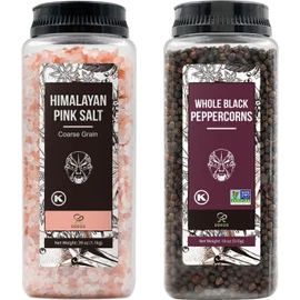 Soeos Himalayan Pink Salt 39 oz + Whole Black Peppercorns 18 oz, Coarse Grain, Kosher Salt for Grinder Refill, Salt and Pepper Grinder, Non-GMO Verified, Spice Seasoning Set for Cooking