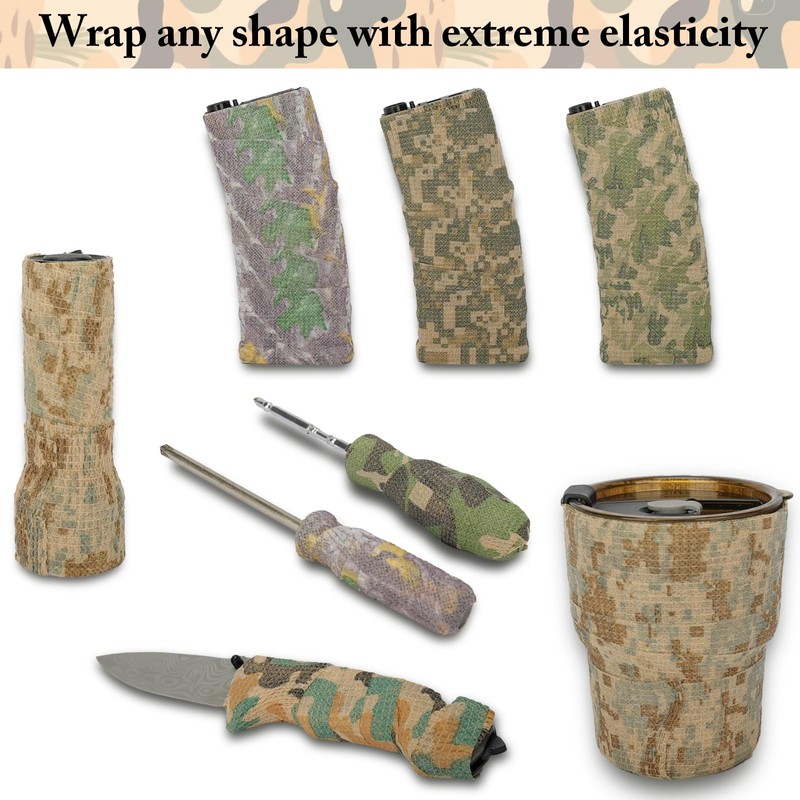 Jalarox 6 Pack Camo Tape, Camouflage Wrap Self-Adhesive for Hunting