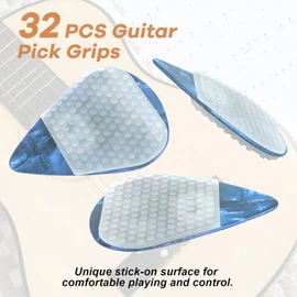 32pcs Guitar Picks Grips, Large Silicone Soft Grips with 3 Guitar Picks, Resuable Anti slip and Self-Adhesive, Help You Holding the Guitar Pick Tightly