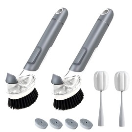 2X Dish Brush with Soap Dispenser Pot Scrubber Kitchen Sink Pan Brush
