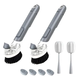 2X Dish Brush with Soap Dispenser Pot Scrubber Kitchen Sink Pan Brush